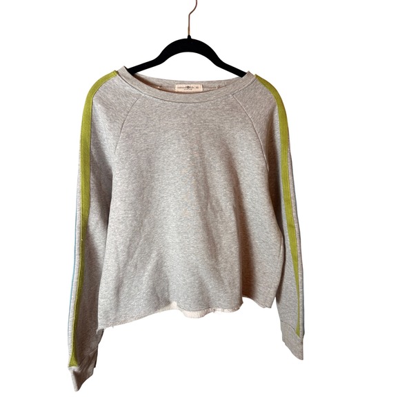 NATURAL LIFE Tops - Natural Life Cropped Sweatshirt Gray Stripe Sleeve Raw Hem Boho Casual XS